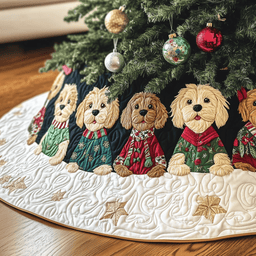 Christmas Goldendoodle Quilted Tree Skirt Unique Gift Merch For Friends