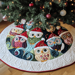 Christmas Owls Quilted Tree Skirt Charming Thanksgiving Gift Merch