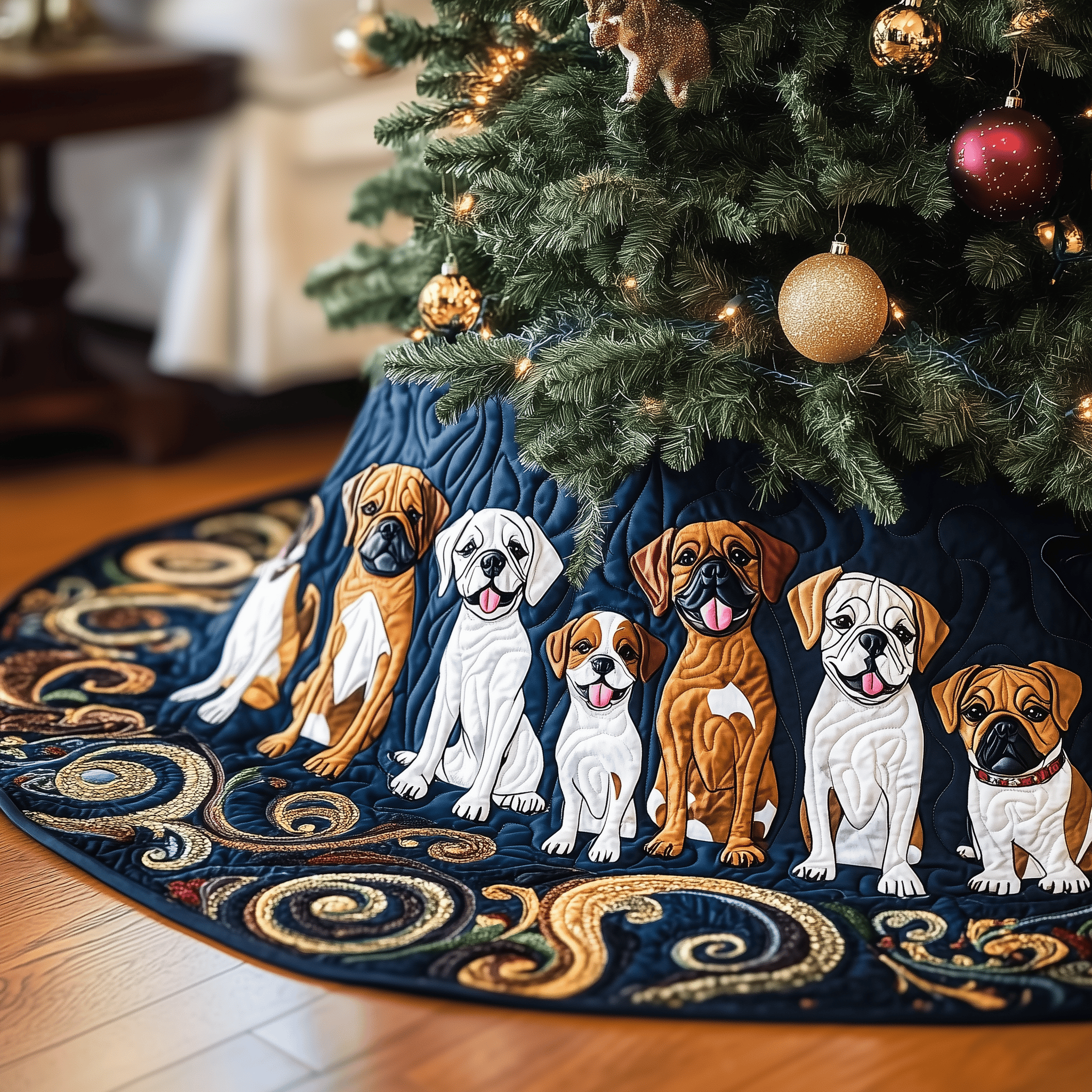 Christmas Boxer Quilted Tree Skirt Must-Have Holiday Decor Merch
