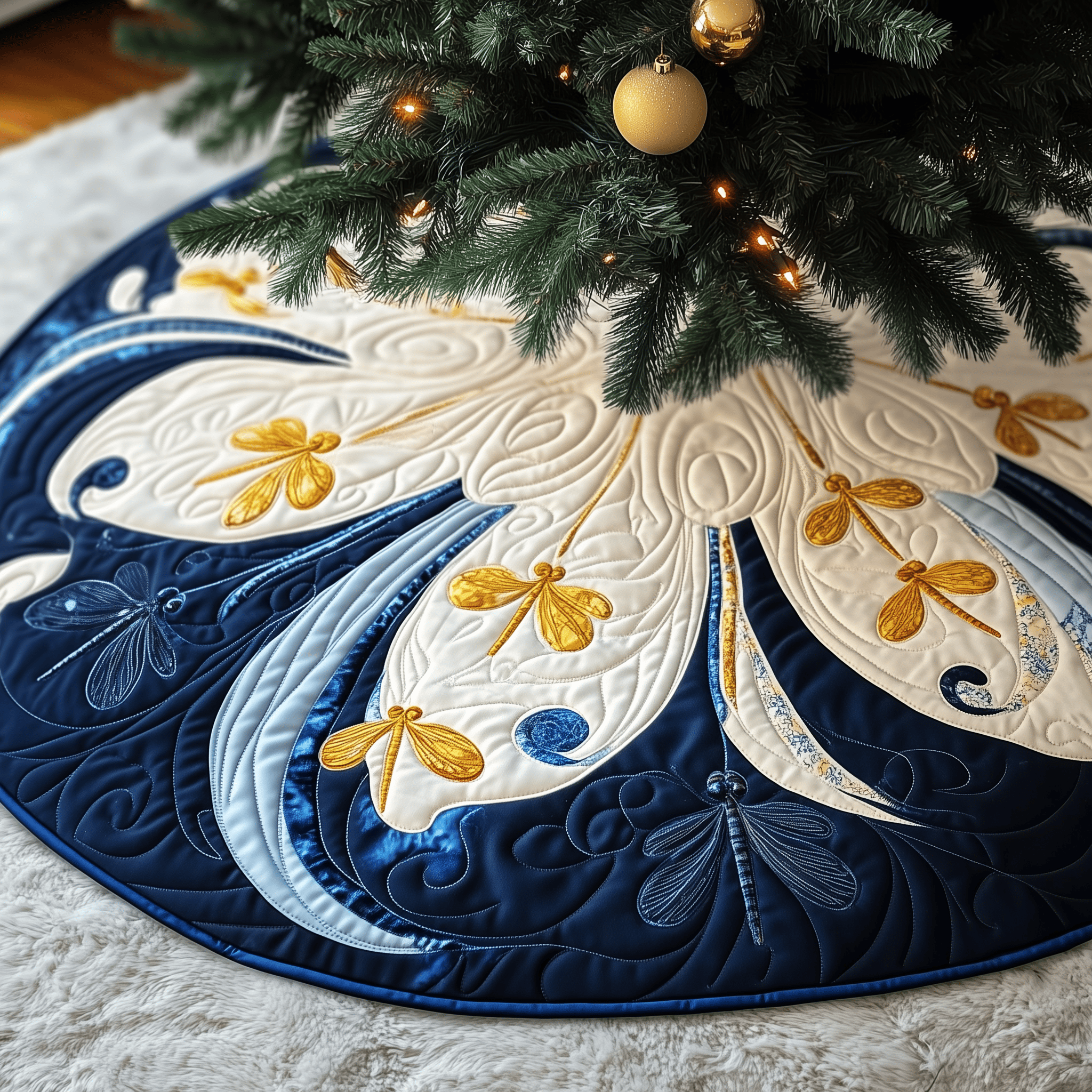 Christmas Dragonfly Quilted Tree Skirt Heartwarming Father�s Day Gift Merch