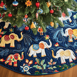 Christmas Elephant Quilted Tree Skirt Lovely Gift Merch For Couples