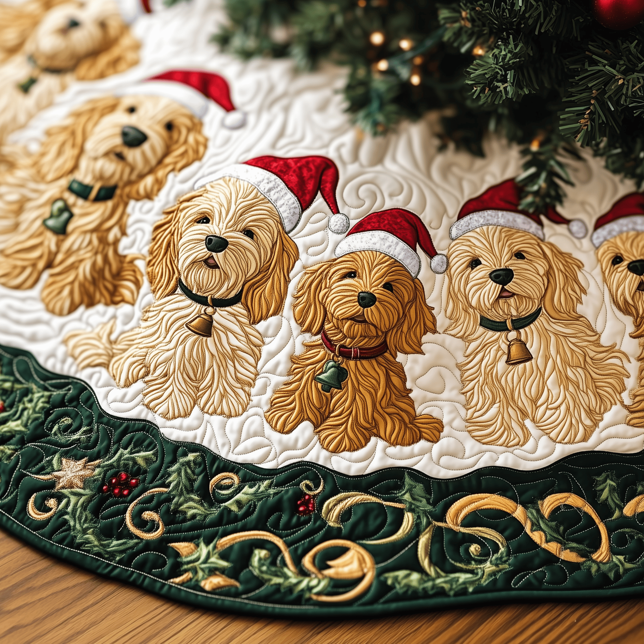 Christmas Joyful Doodle Quilted Tree Skirt Festive Tree Skirt Gift Choice