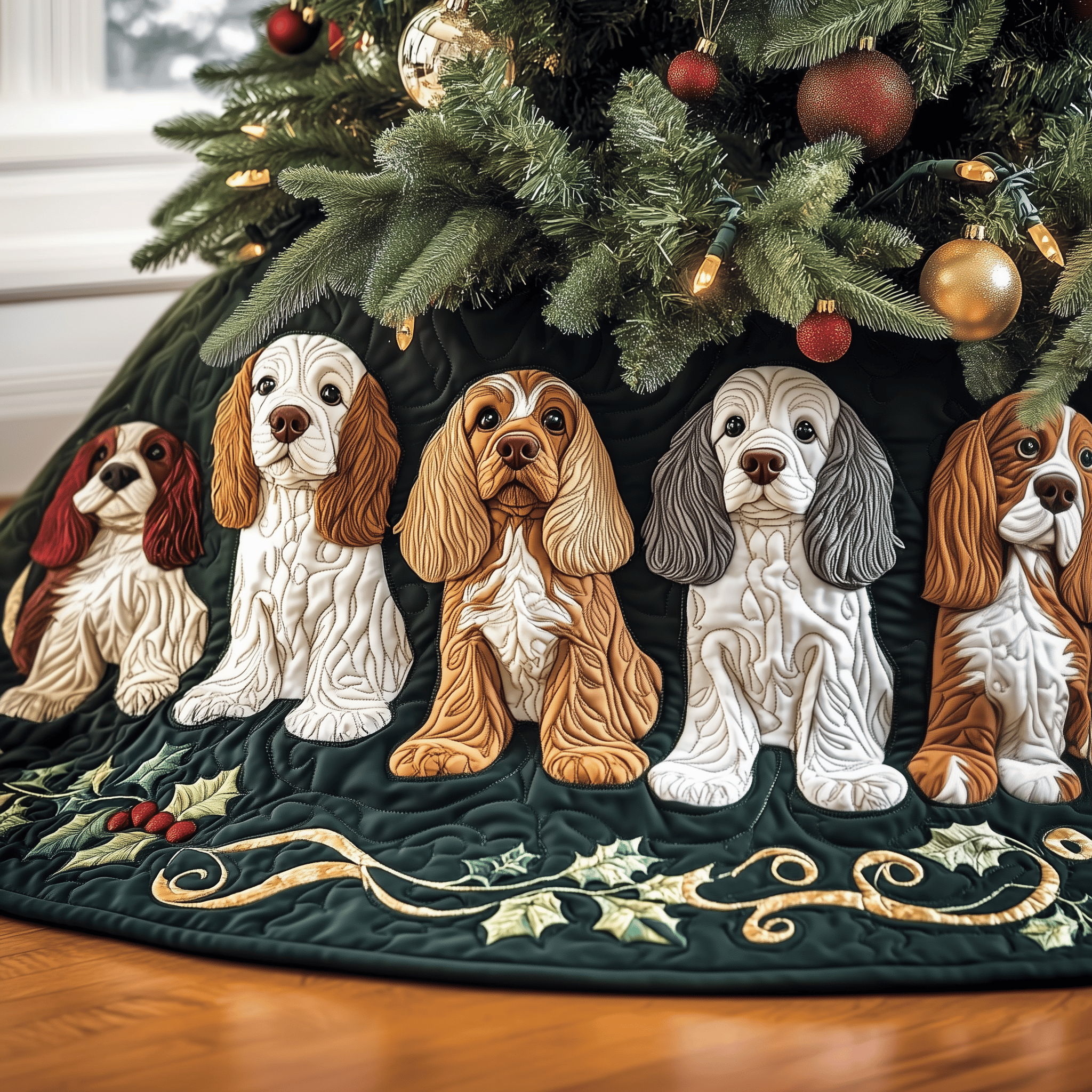 Christmas Cocker Spaniel Quilted Tree Skirt Unique Valentine�s Day Gift Merch