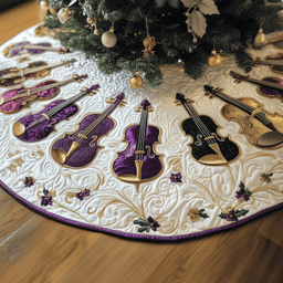 Christmas Elegant Violin Quilted Tree Skirt Perfect Gift Merch For Her