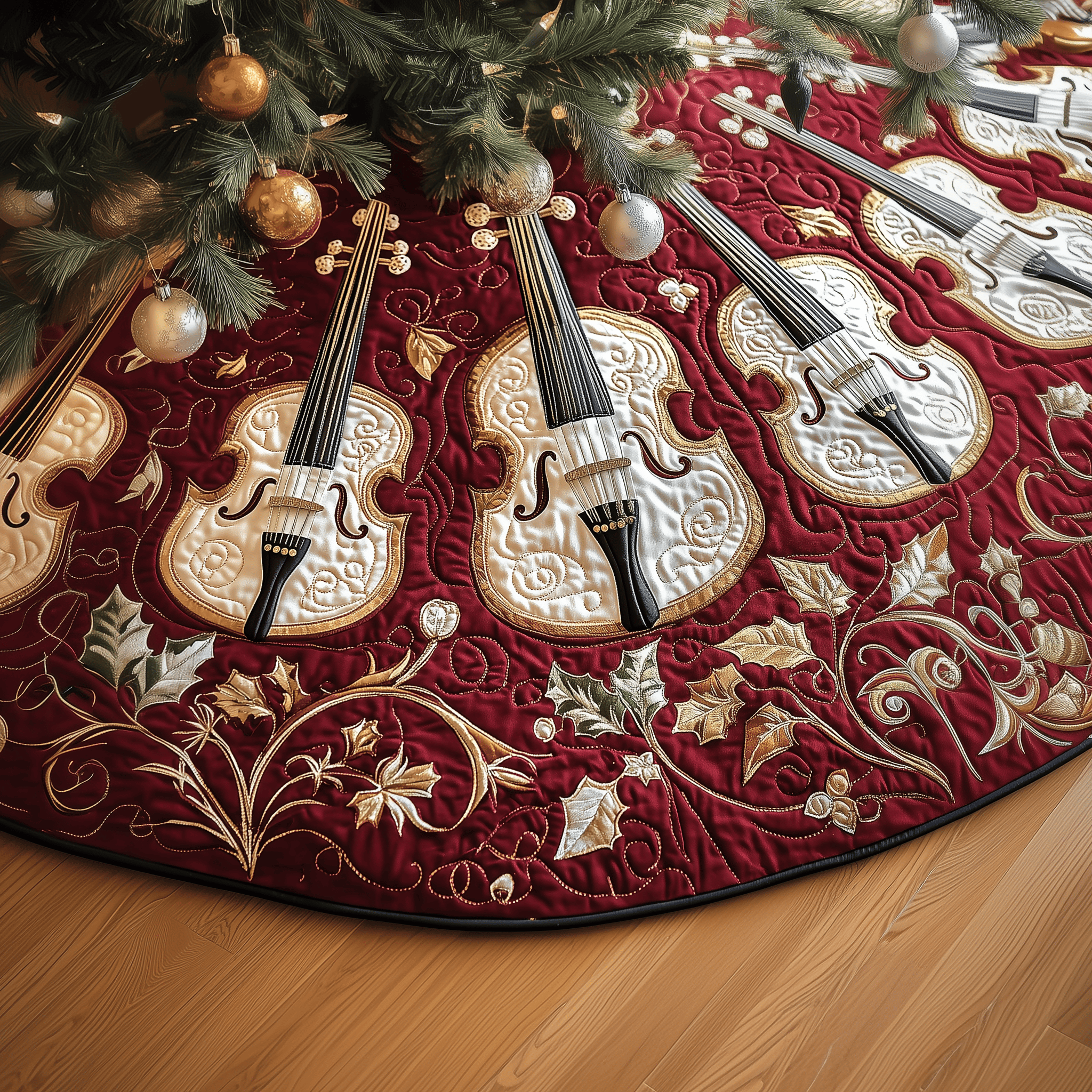 Christmas Elegant Violin Quilted Tree Skirt Memorable Graduation Gift Merch