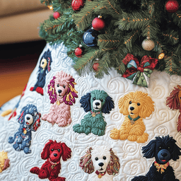 Christmas Colorful Poodle Quilted Tree Skirt Meaningful Anniversary Gift Merch