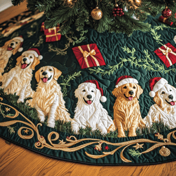 Christmas Golden Retriever Quilted Tree Skirt Adorable Easter Gift Merch
