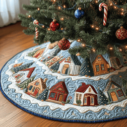 Christmas House Quilted Tree Skirt Cozy Home Decor Gift Merch