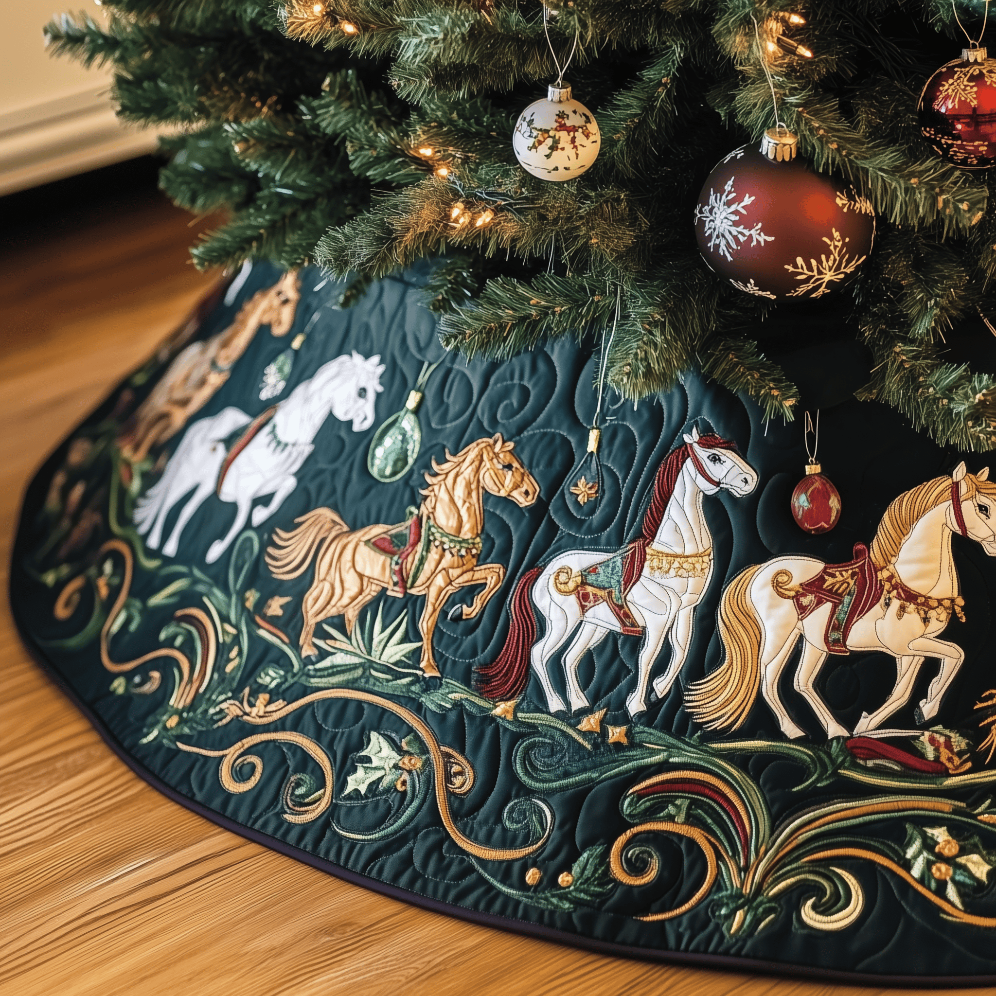Christmas Horse Quilted Tree Skirt Special Birthday Gift Merch
