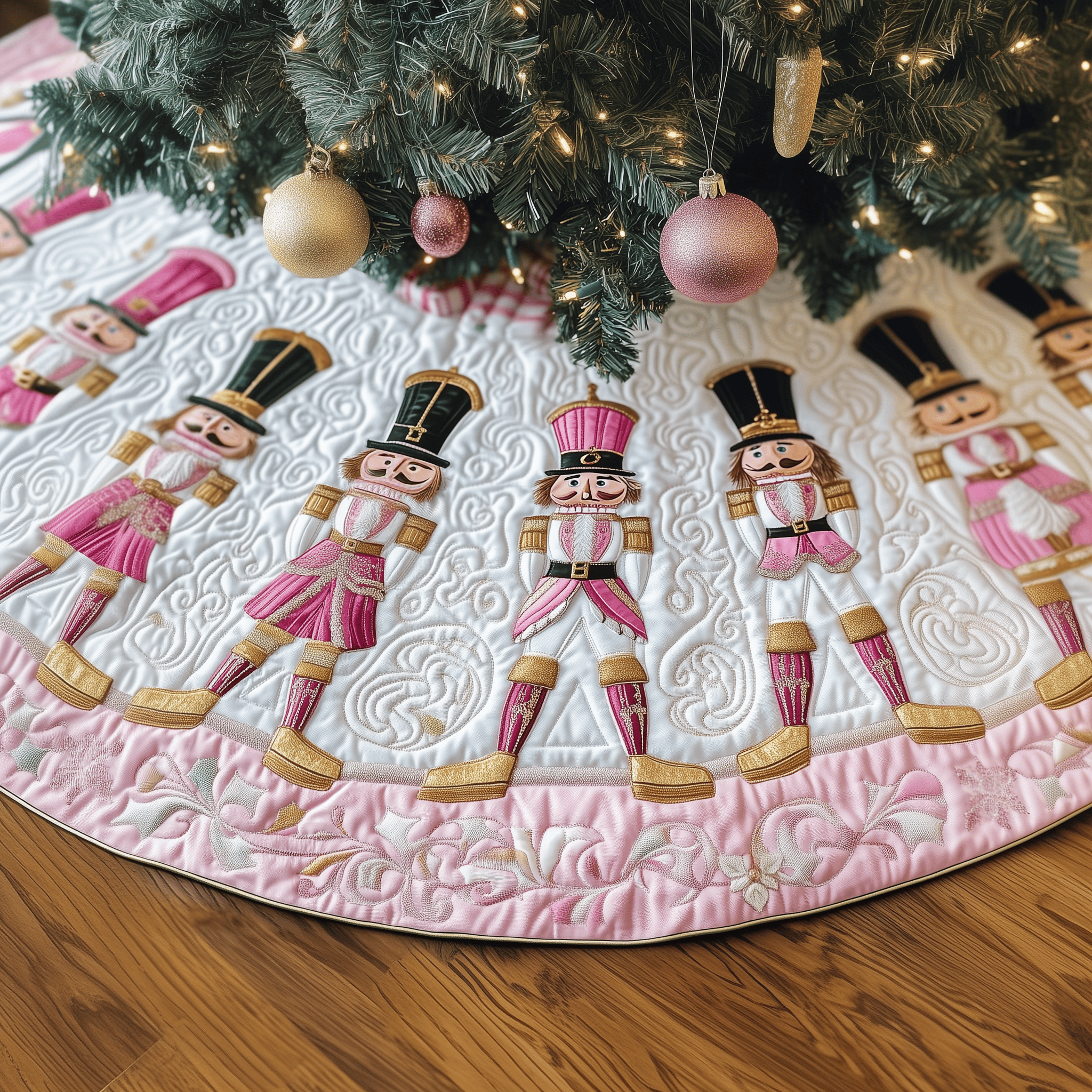 Christmas Nutcracker Quilted Tree Skirt Festive Living Room Merch