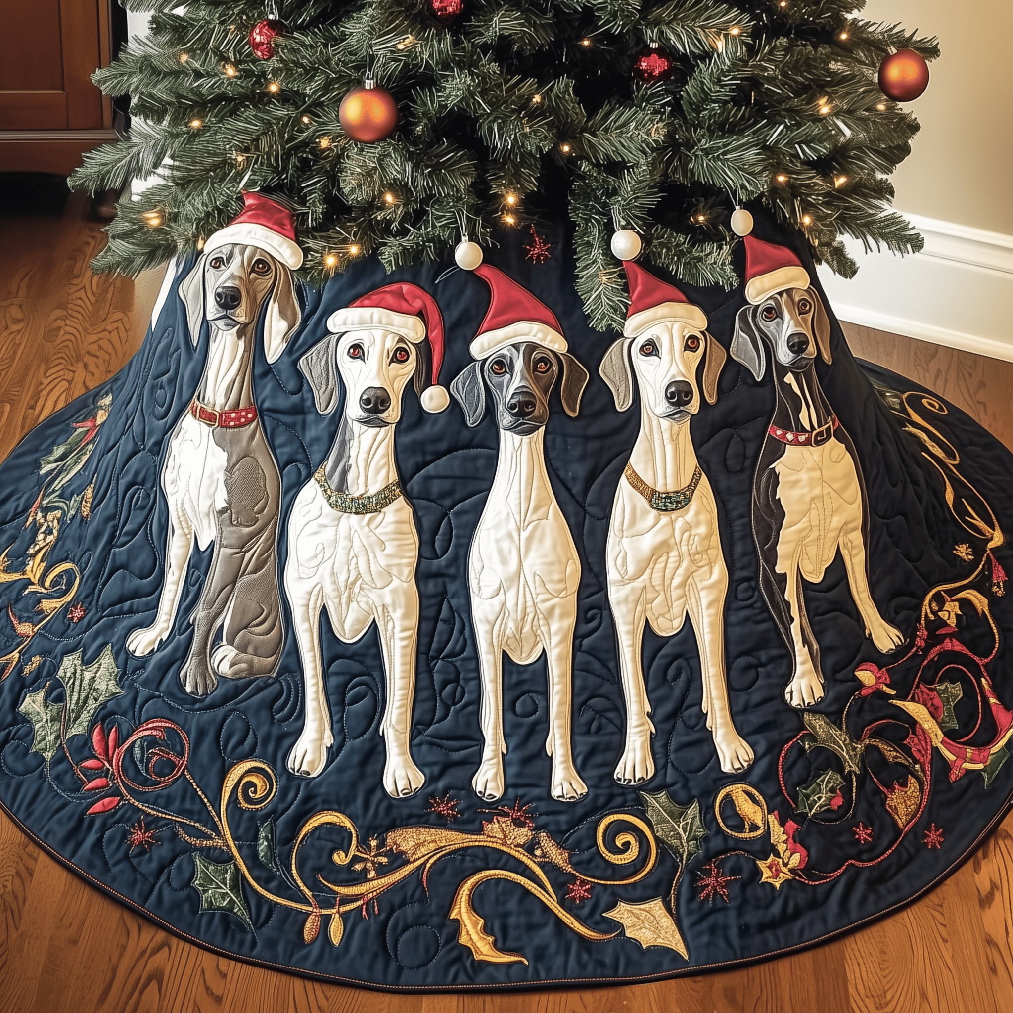 Christmas Greyhound Quilted Tree Skirt Joyful Home Merch Collection