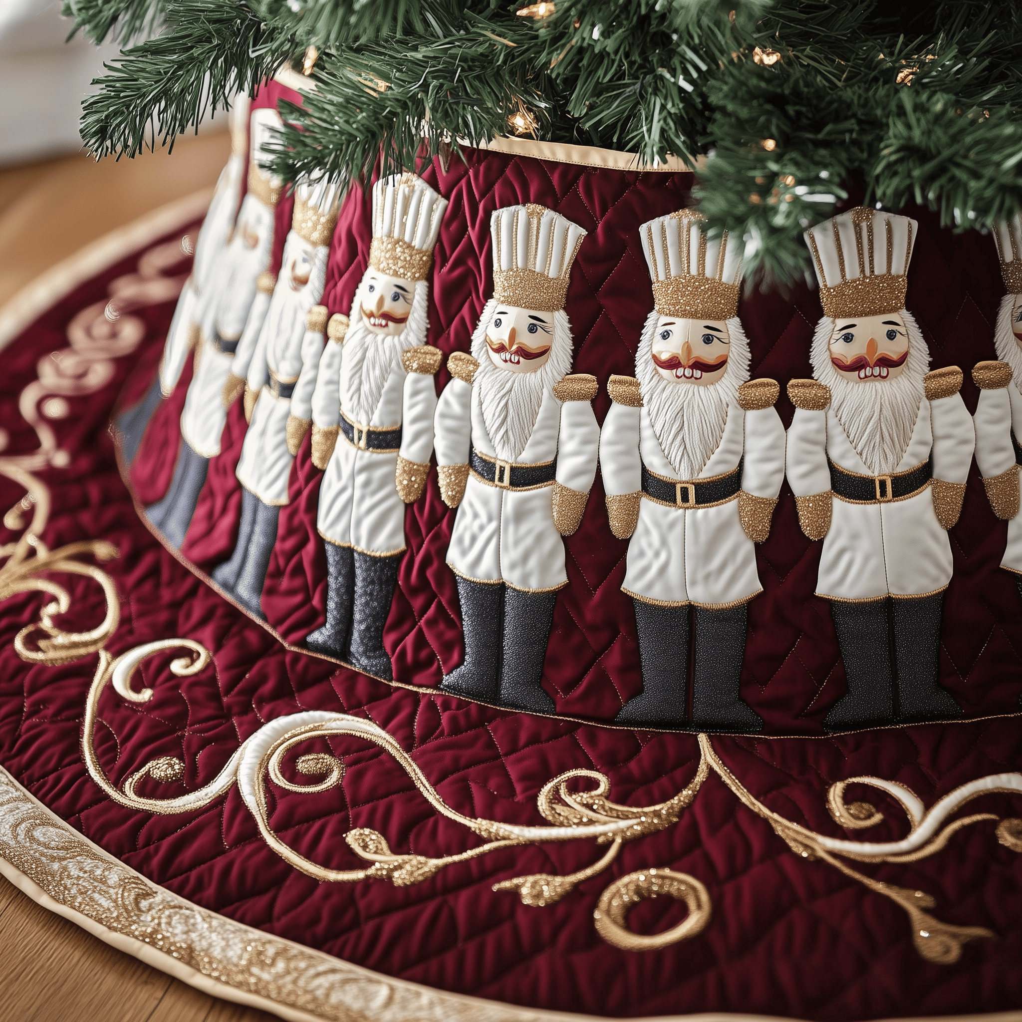 Christmas Nutcracker Quilted Tree Skirt Heartwarming Family Gathering Merch