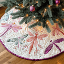 Christmas Dragonfly Quilted Tree Skirt Holiday Gift Merch