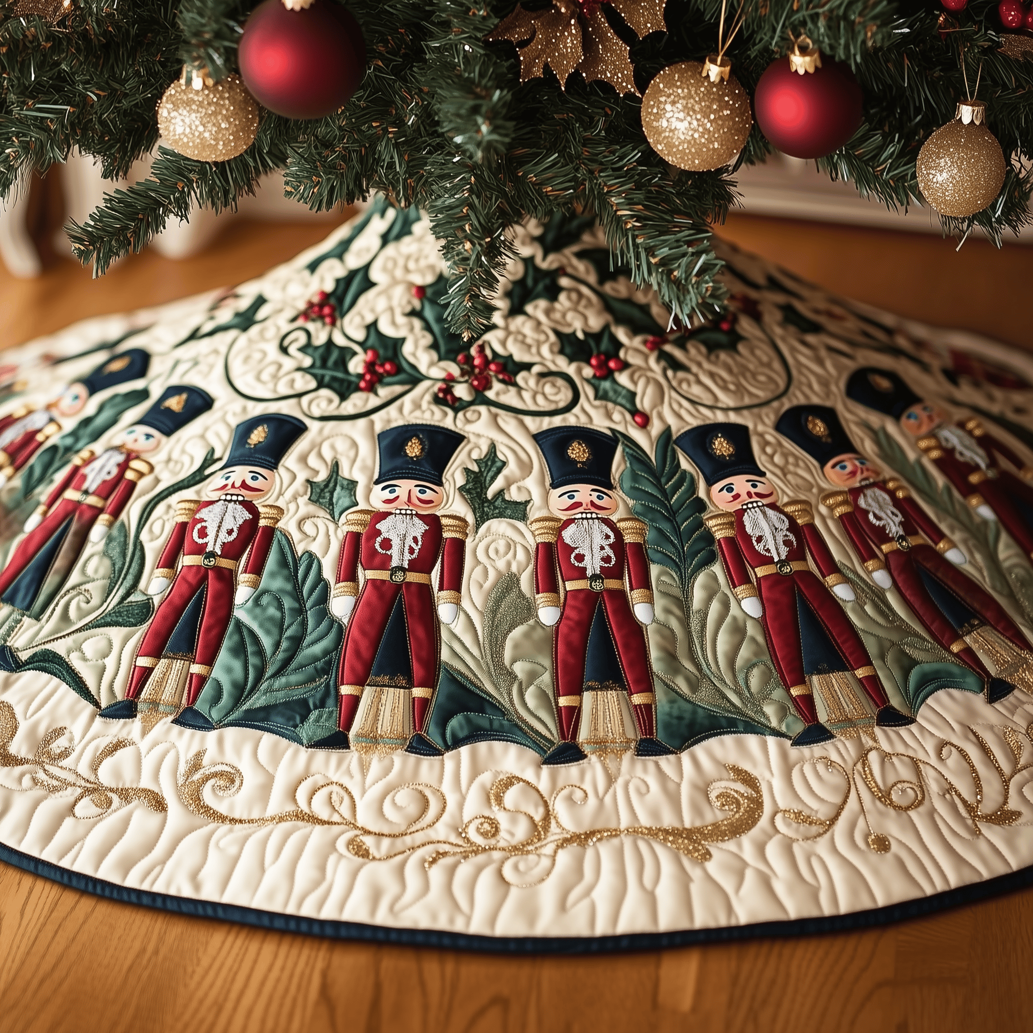 Christmas Nutcracker Quilted Tree Skirt Joyful Holiday Season Gift Merch