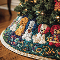 Christmas Colorful Poodle Quilted Tree Skirt Perfect Gift Merch For Her