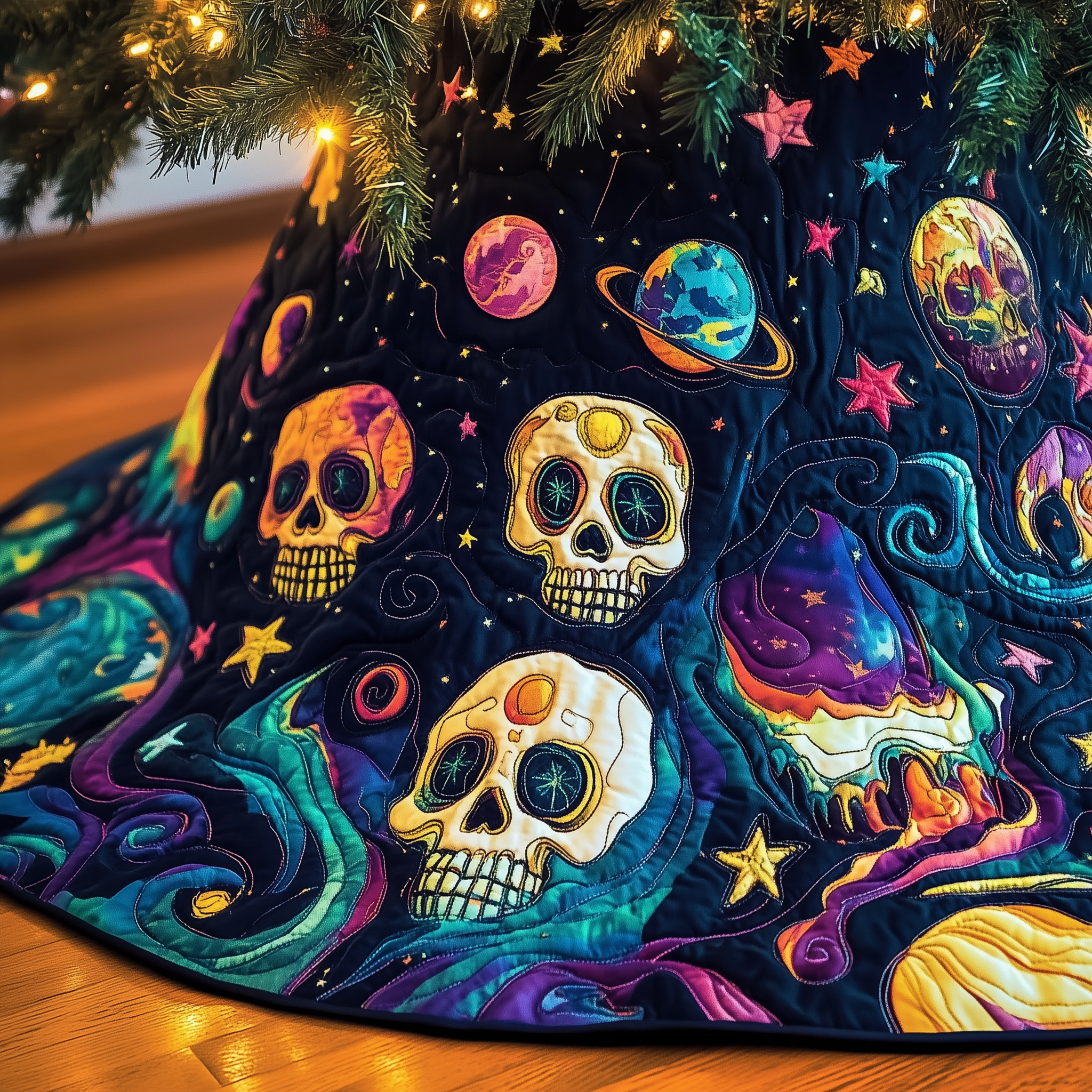 Christmas Melting Skull Quilted Tree Skirt Festive Tree Skirt Gift Choice