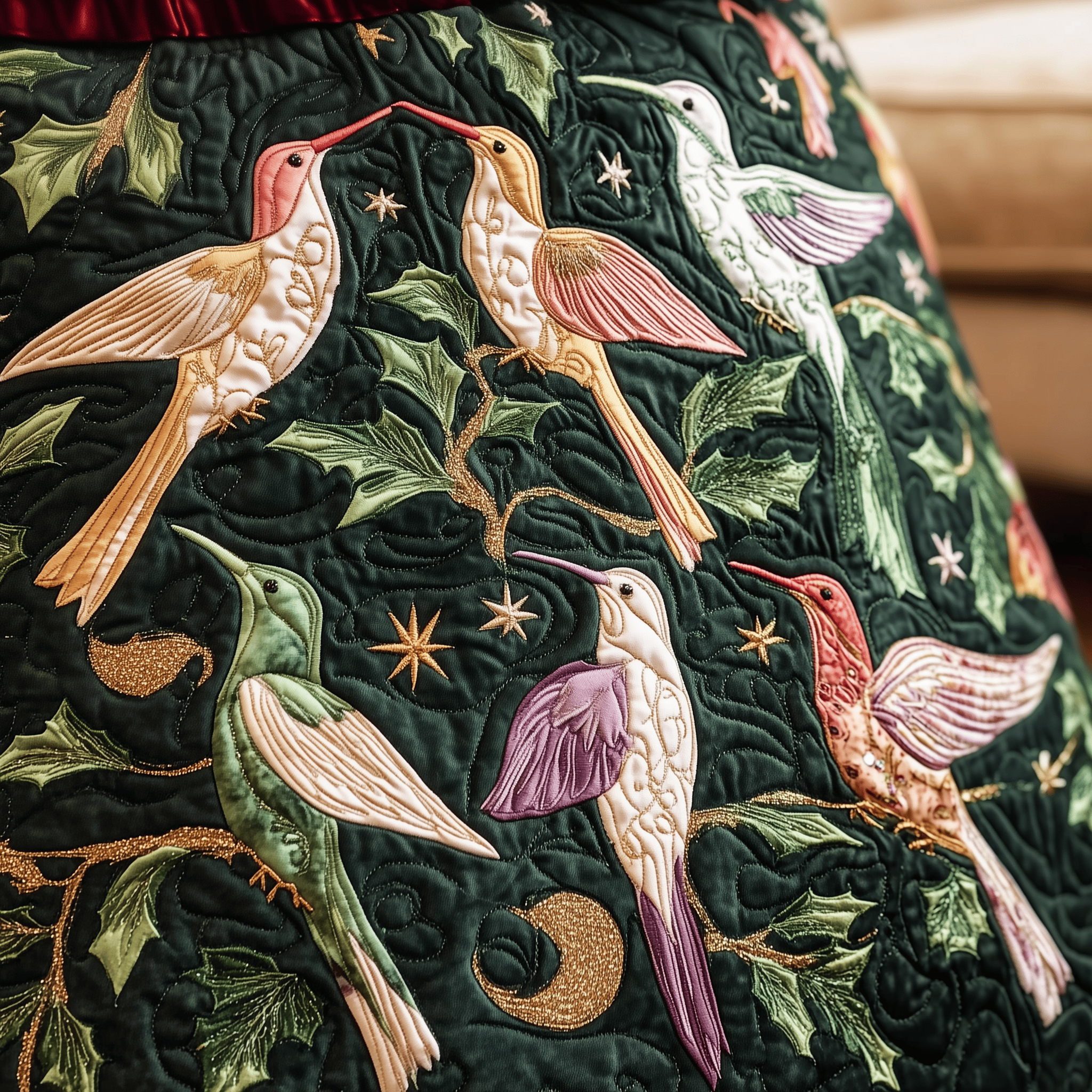 Christmas Humming Bird Quilted Tree Skirt Must-Have Holiday Decor Merch