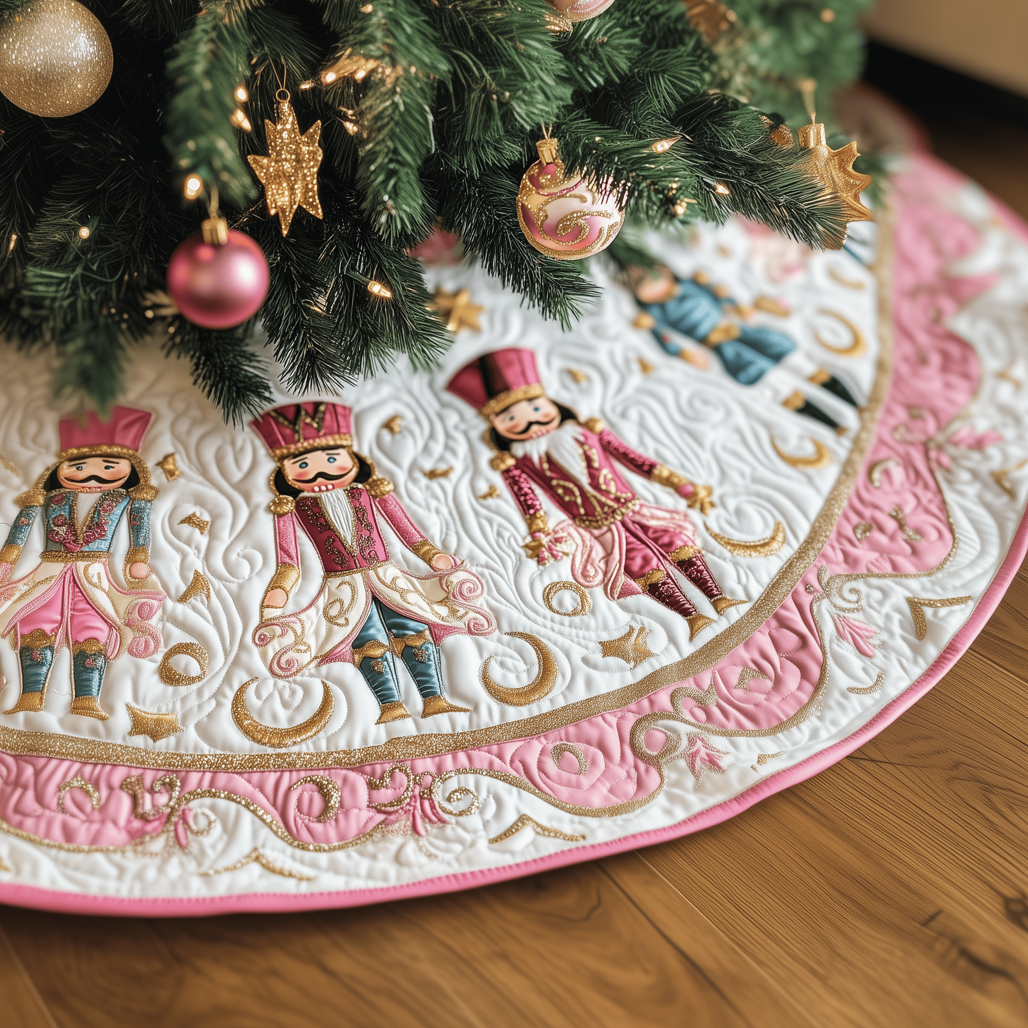 Christmas Nutcracker Quilted Tree Skirt Stylish Holiday Decor Gift Merch