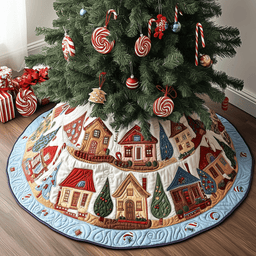 Christmas House Quilted Tree Skirt Lovely Gift Merch For Couples