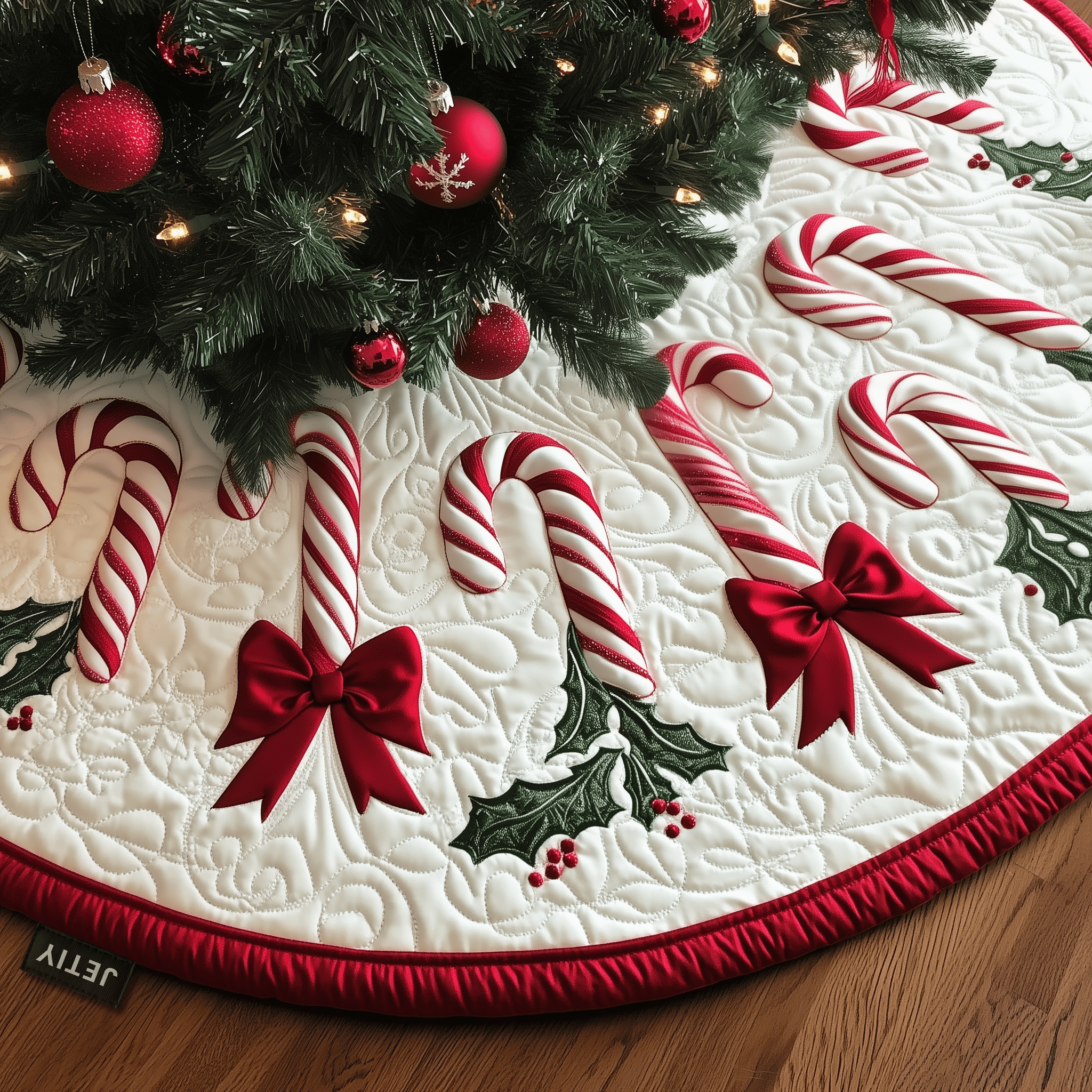 Christmas Candy Canes Quilted Tree Skirt Valentine�s Day Merch Gift