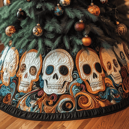Christmas Mystique Skull Quilted Tree Skirt Perfect Christmas Gift Merch