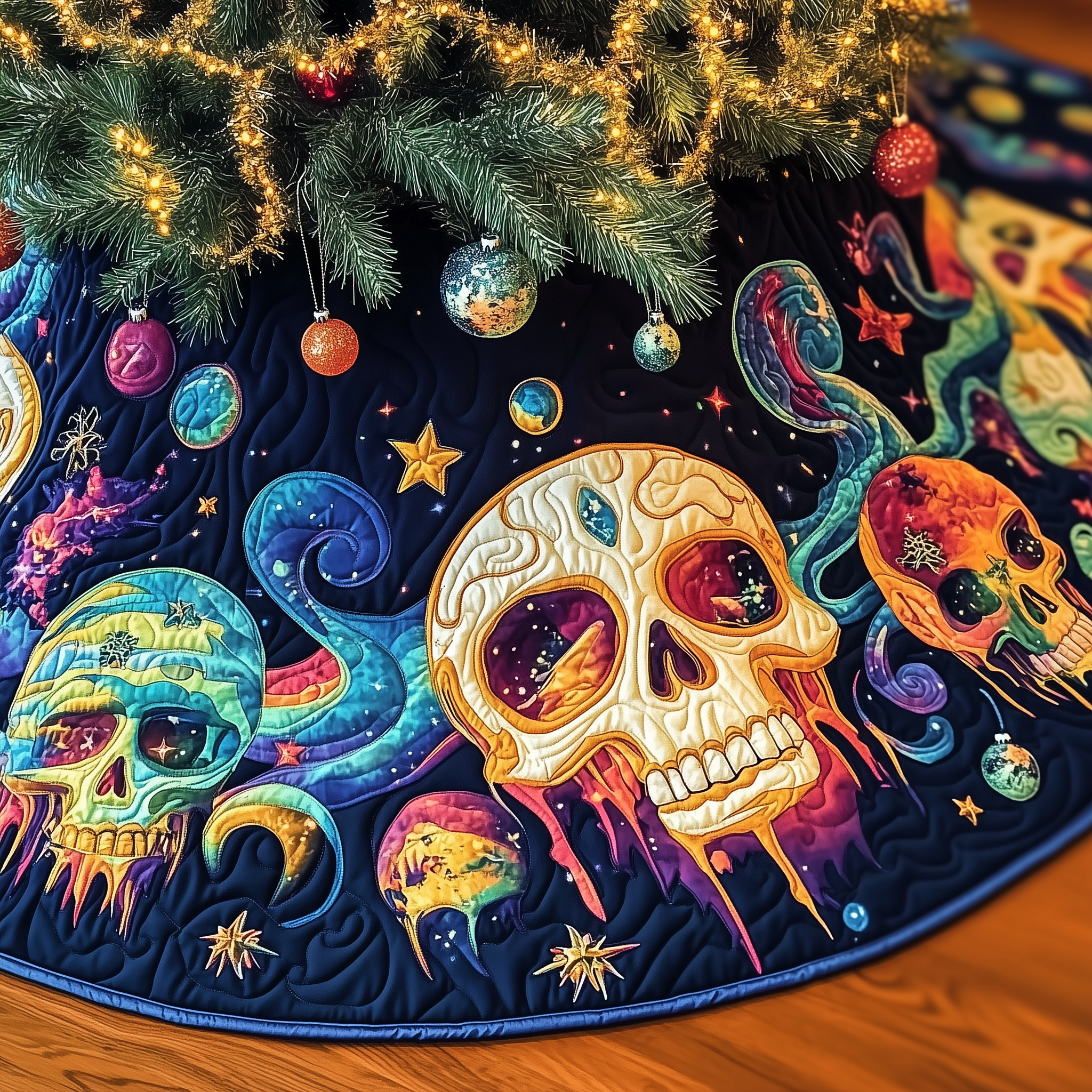 Christmas Melting Skull Quilted Tree Skirt Charming Tree Skirt Gift Idea