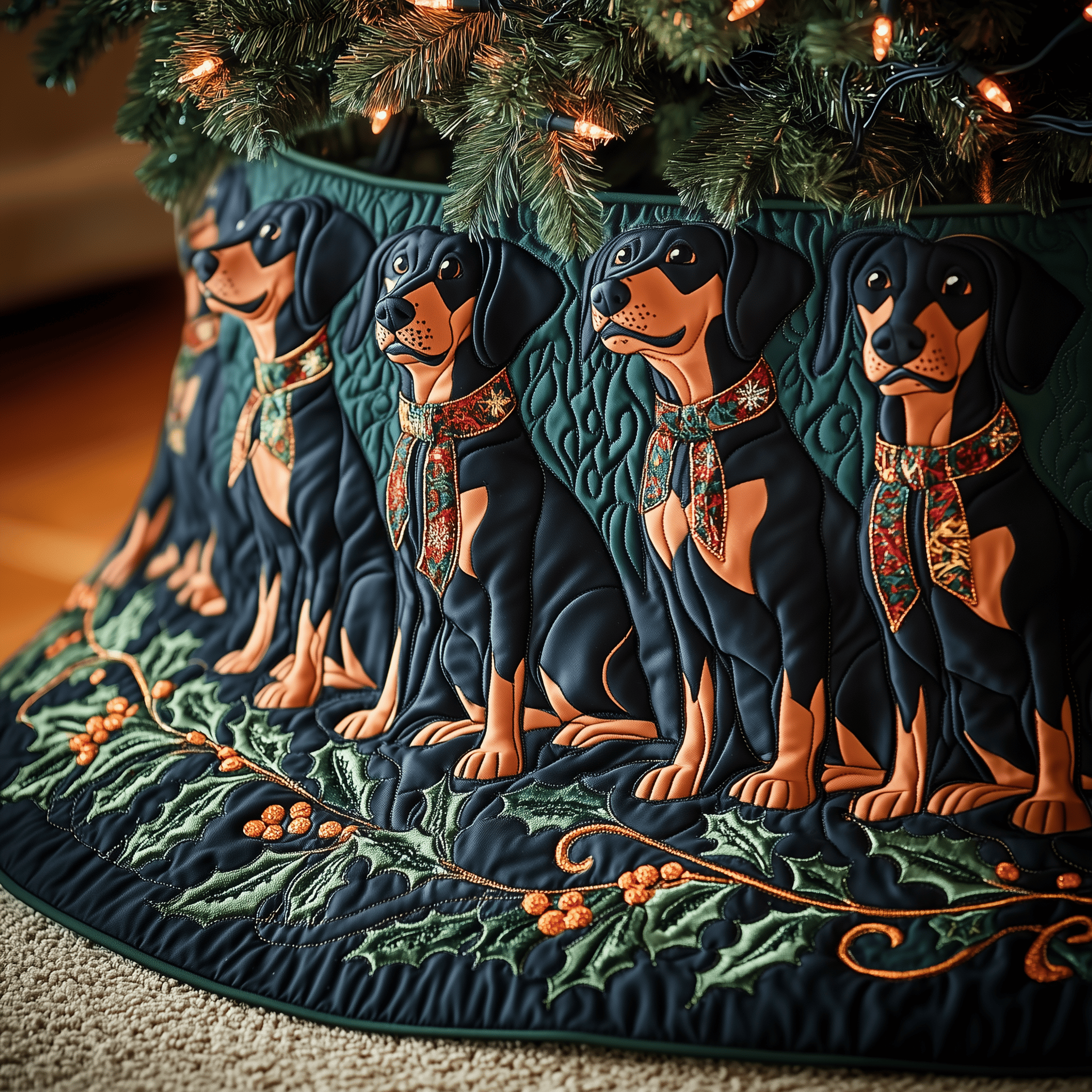 Christmas Doberman Quilted Tree Skirt Charming Tree Skirt Gift Idea