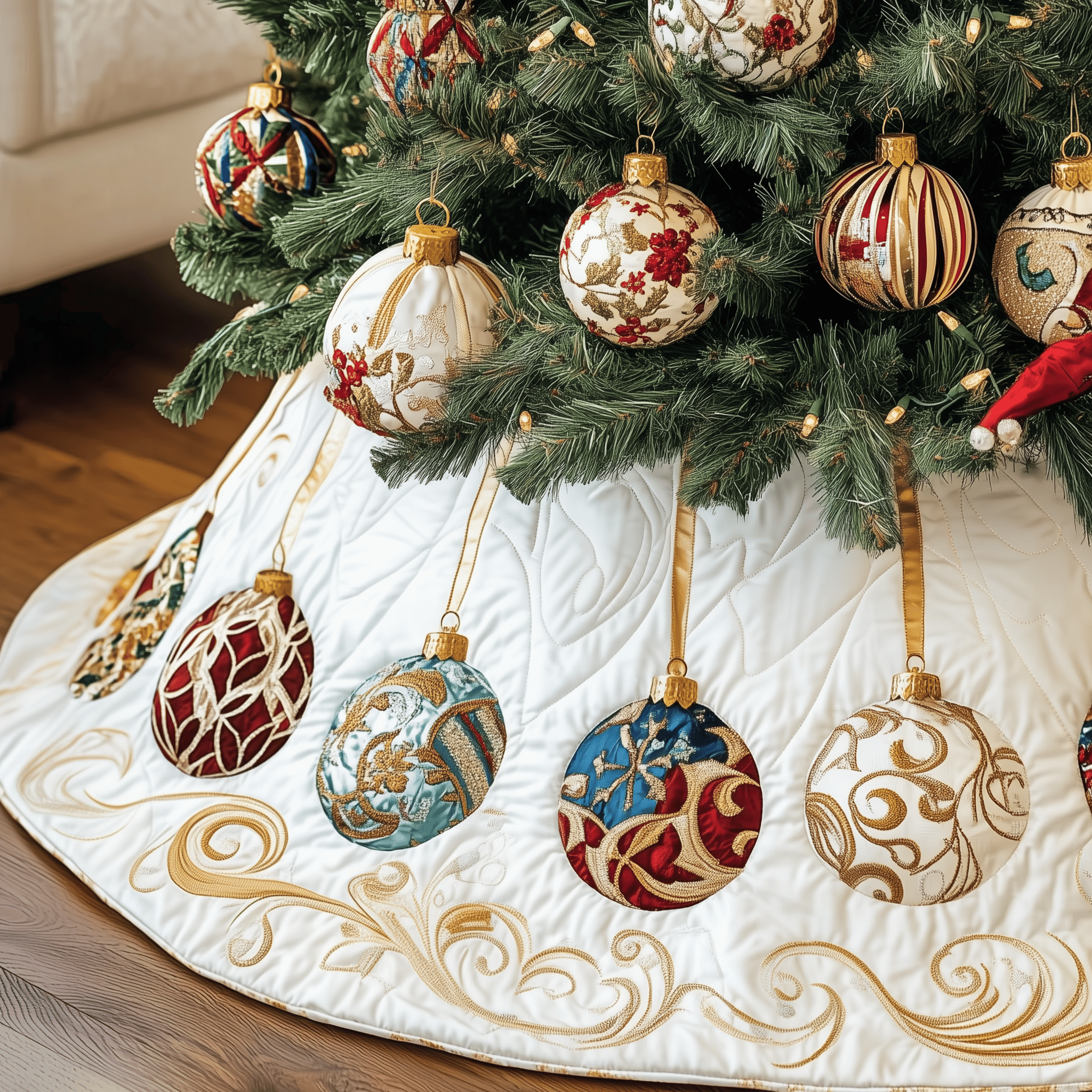 Christmas Ornament Quilted Tree Skirt Elegant Christmas Tree Decor Merch