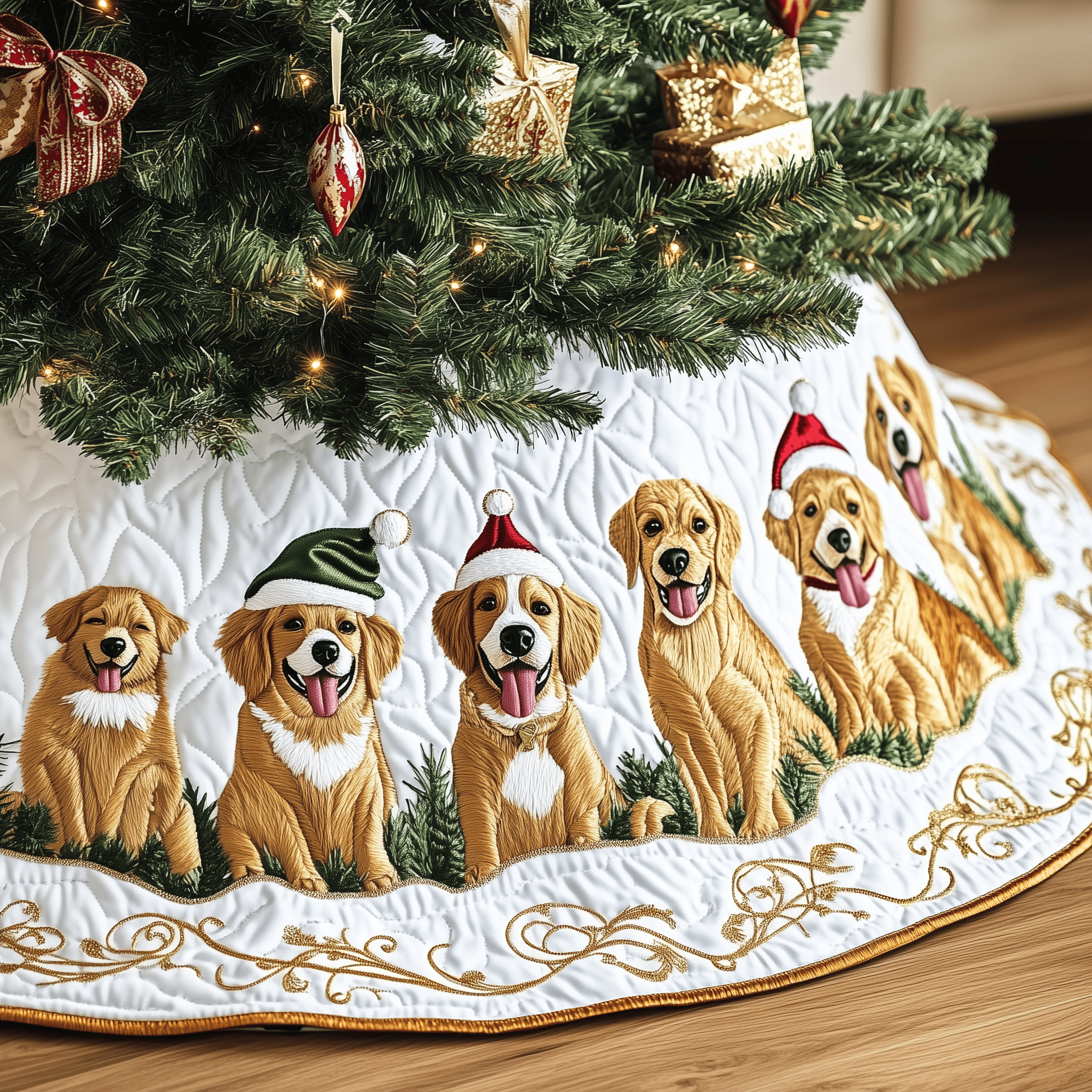 Christmas Golden Retriever Quilted Tree Skirt Meaningful Anniversary Gift Merch