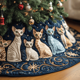 Christmas Joyful Sphynx Cat Quilted Tree Skirt Best Gift Merch For Him