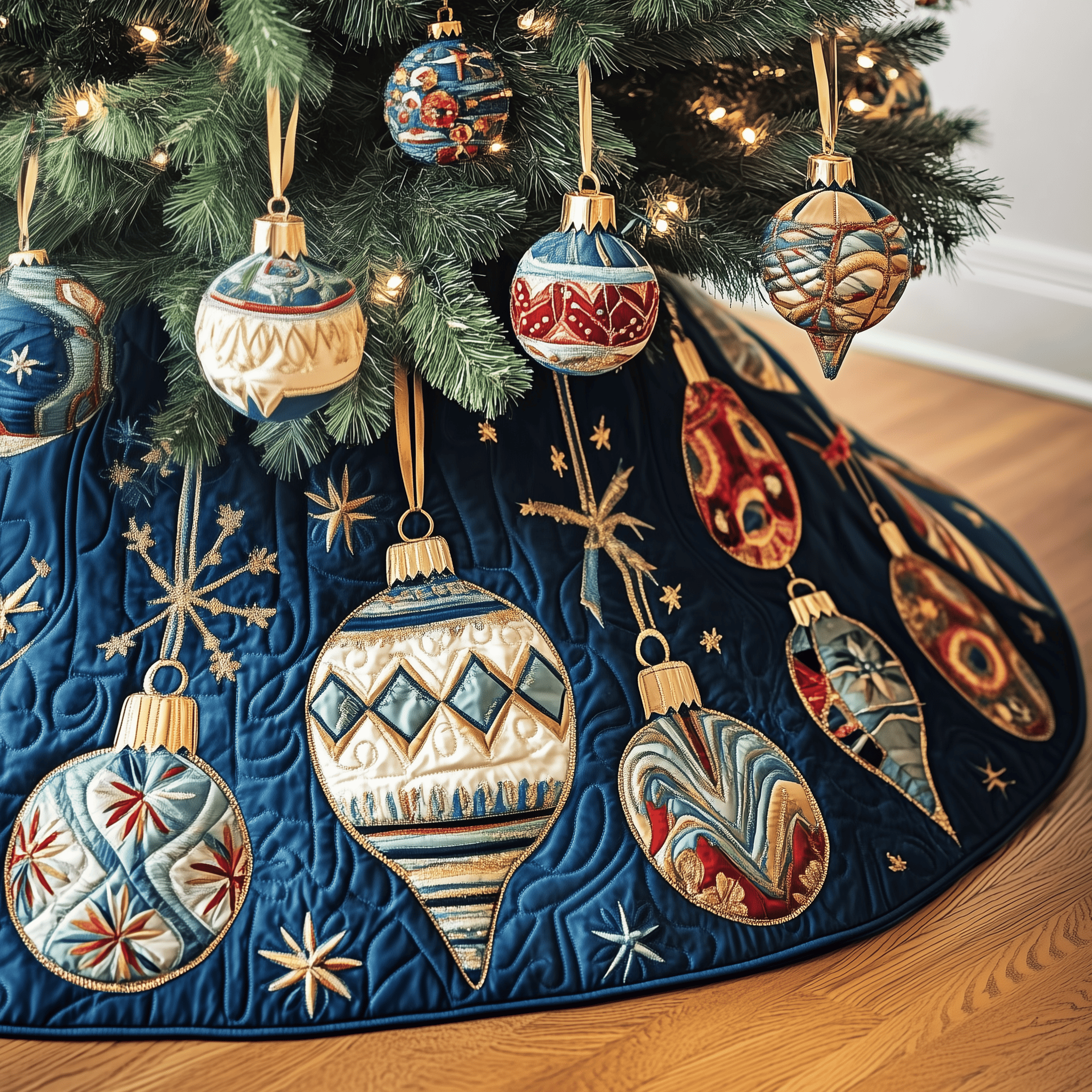 Christmas Ornament Quilted Tree Skirt Holiday Tree Skirt Must-Have
