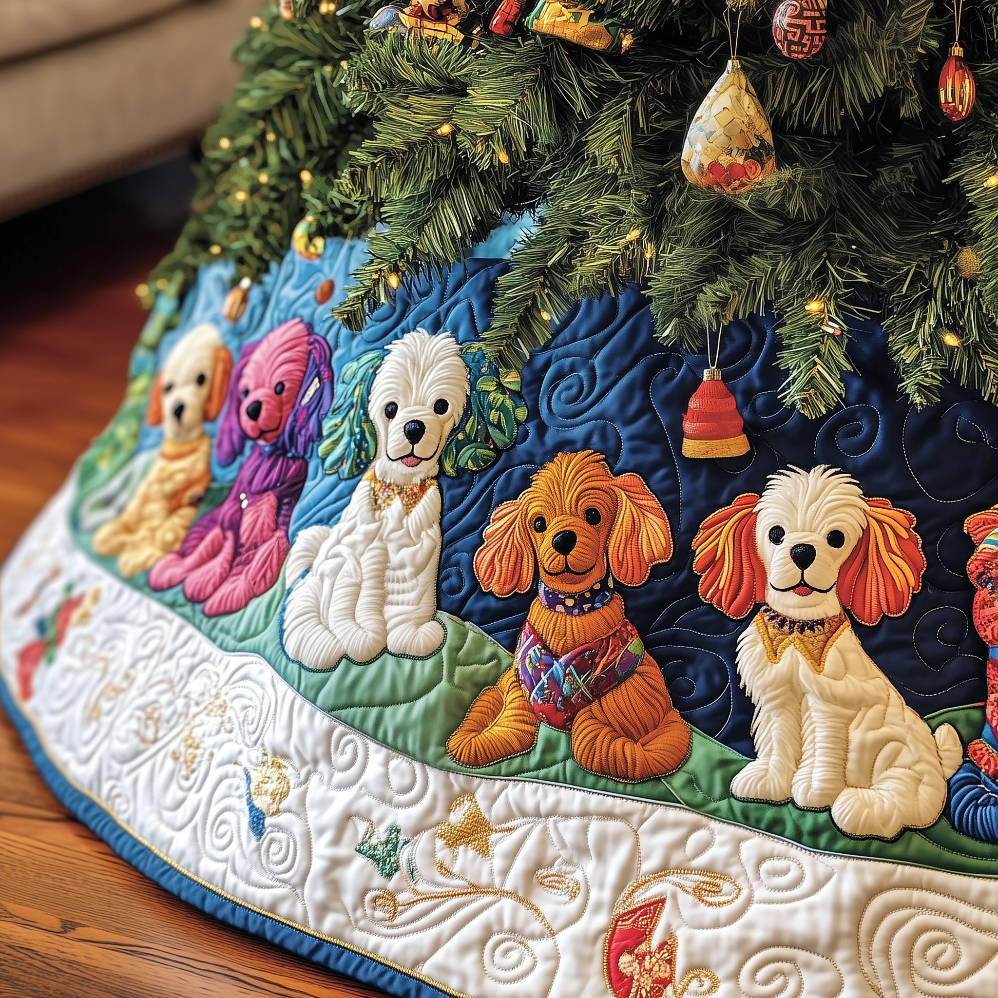Christmas Colorful Poodle Quilted Tree Skirt Lovely Mother�s Day Gift Merch