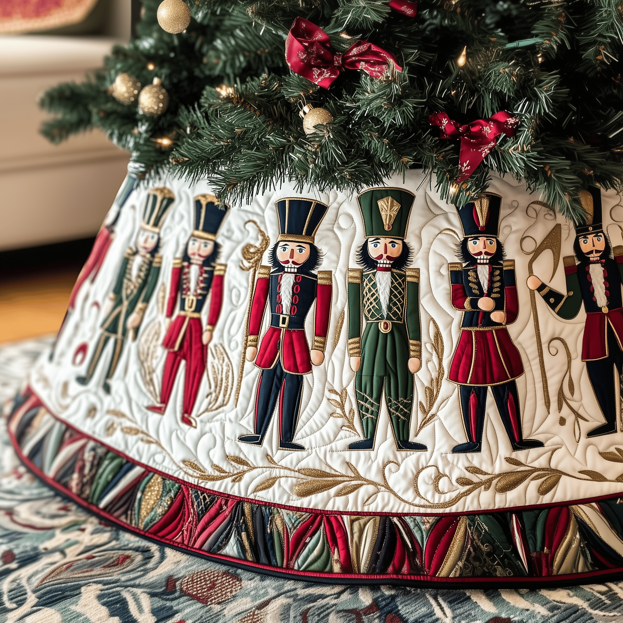 Christmas Nutcracker Quilted Tree Skirt Lovely Gift Merch For Couples