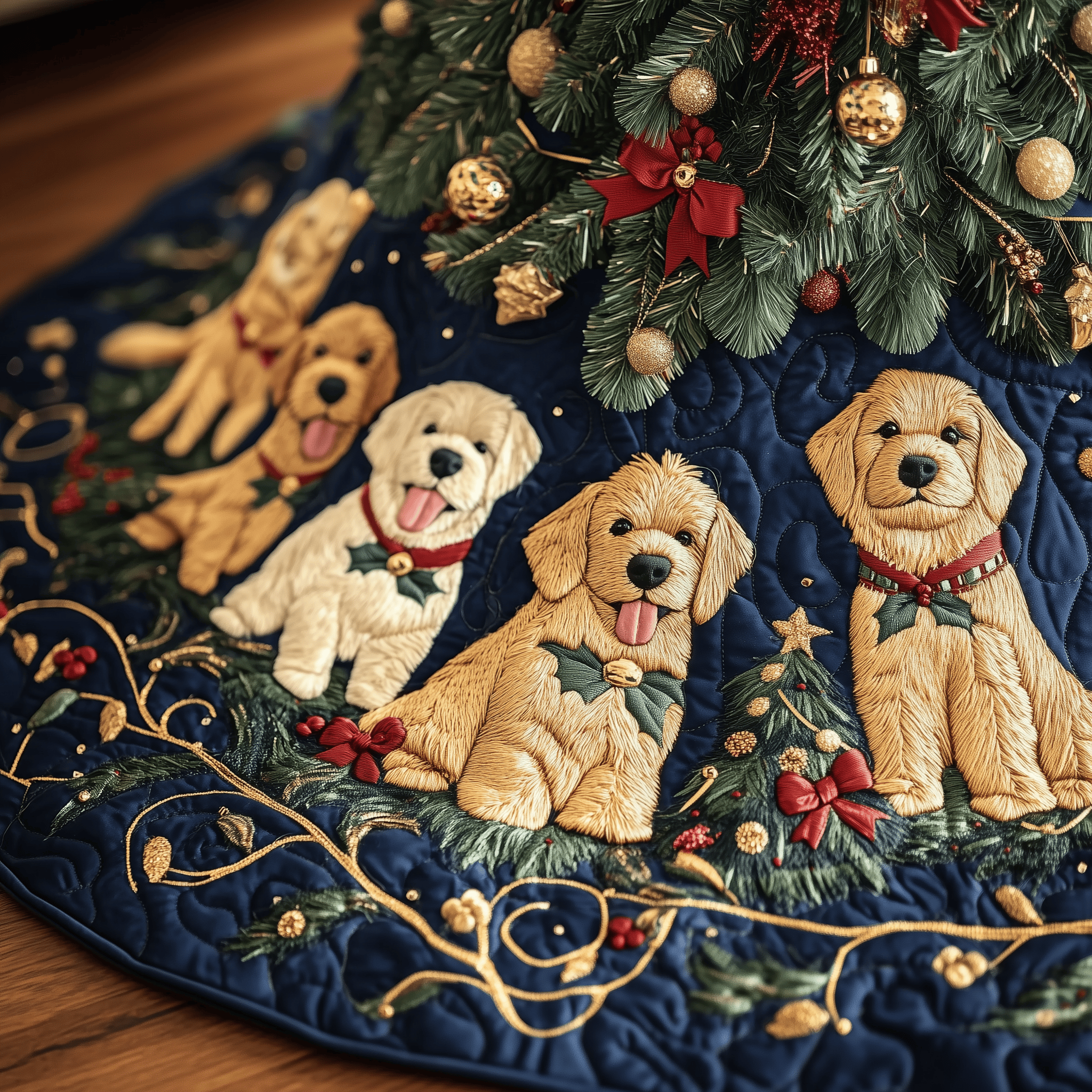 Christmas Golden Retriever Quilted Tree Skirt Heartfelt Gift Merch For Mom