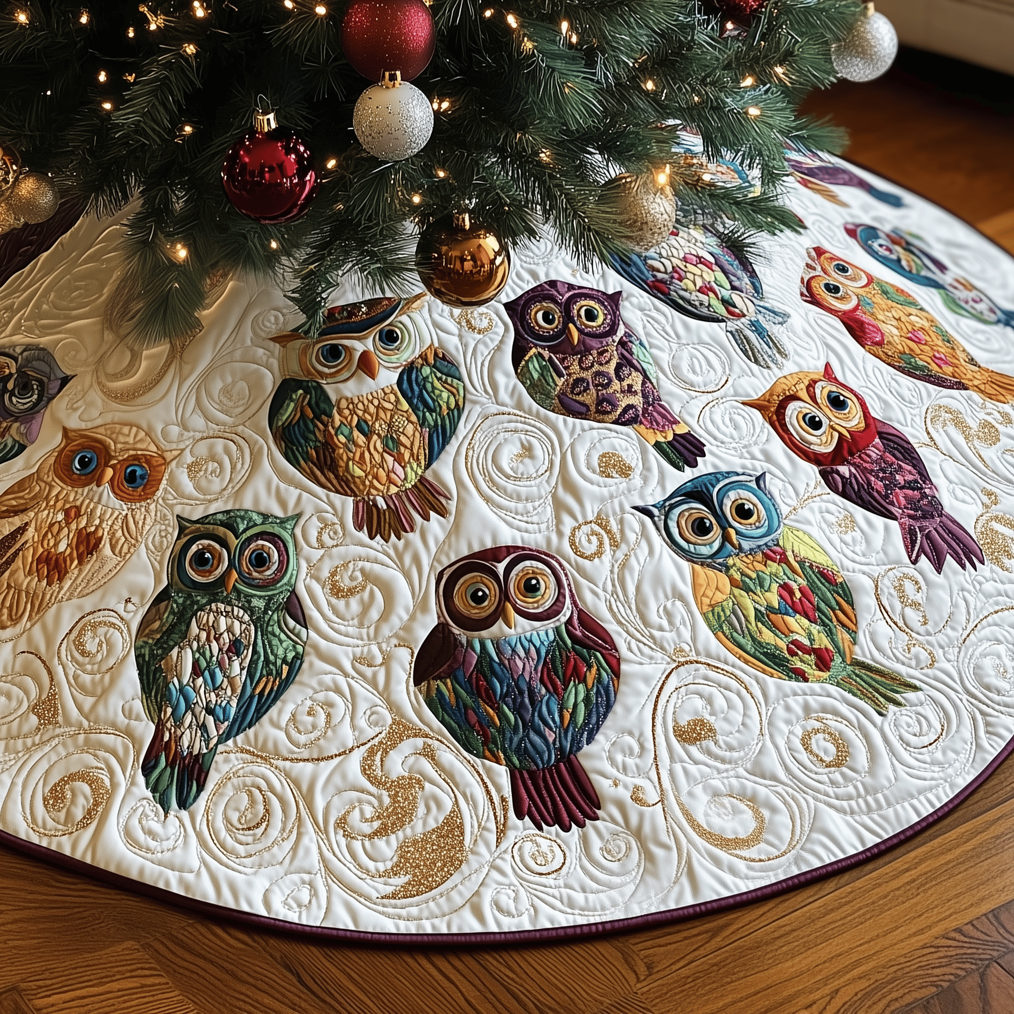 Christmas Owl Quilted Tree Skirt Best New Year Gift Merch