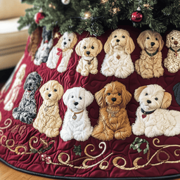 Christmas Goldendoodle Quilted Tree Skirt Stylish Holiday Decor Gift Merch