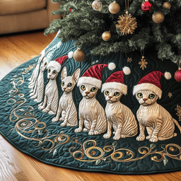 Christmas Joyful Sphynx Cat Quilted Tree Skirt Heartfelt Gift Merch For Mom