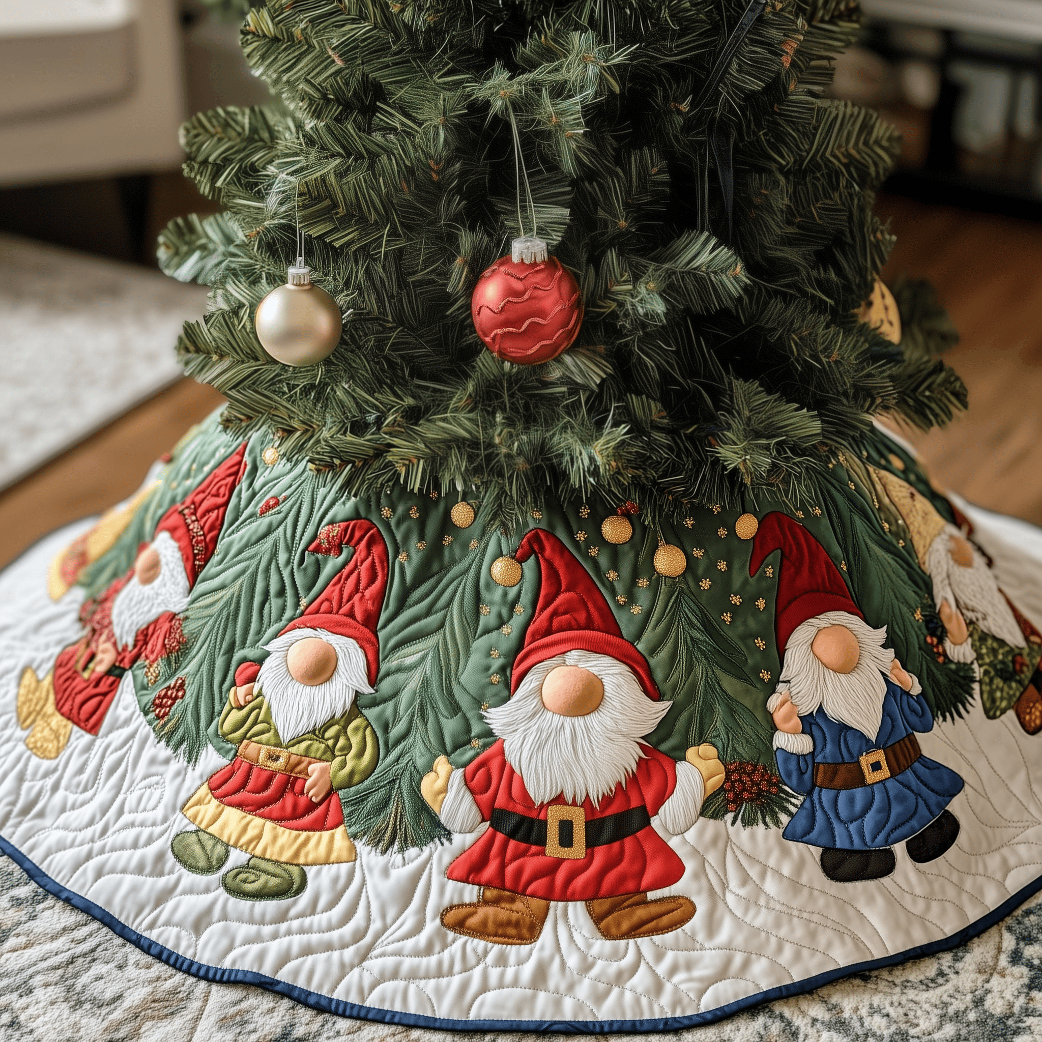 Christmas Gnome Quilted Tree Skirt Charming Holiday Home Merch