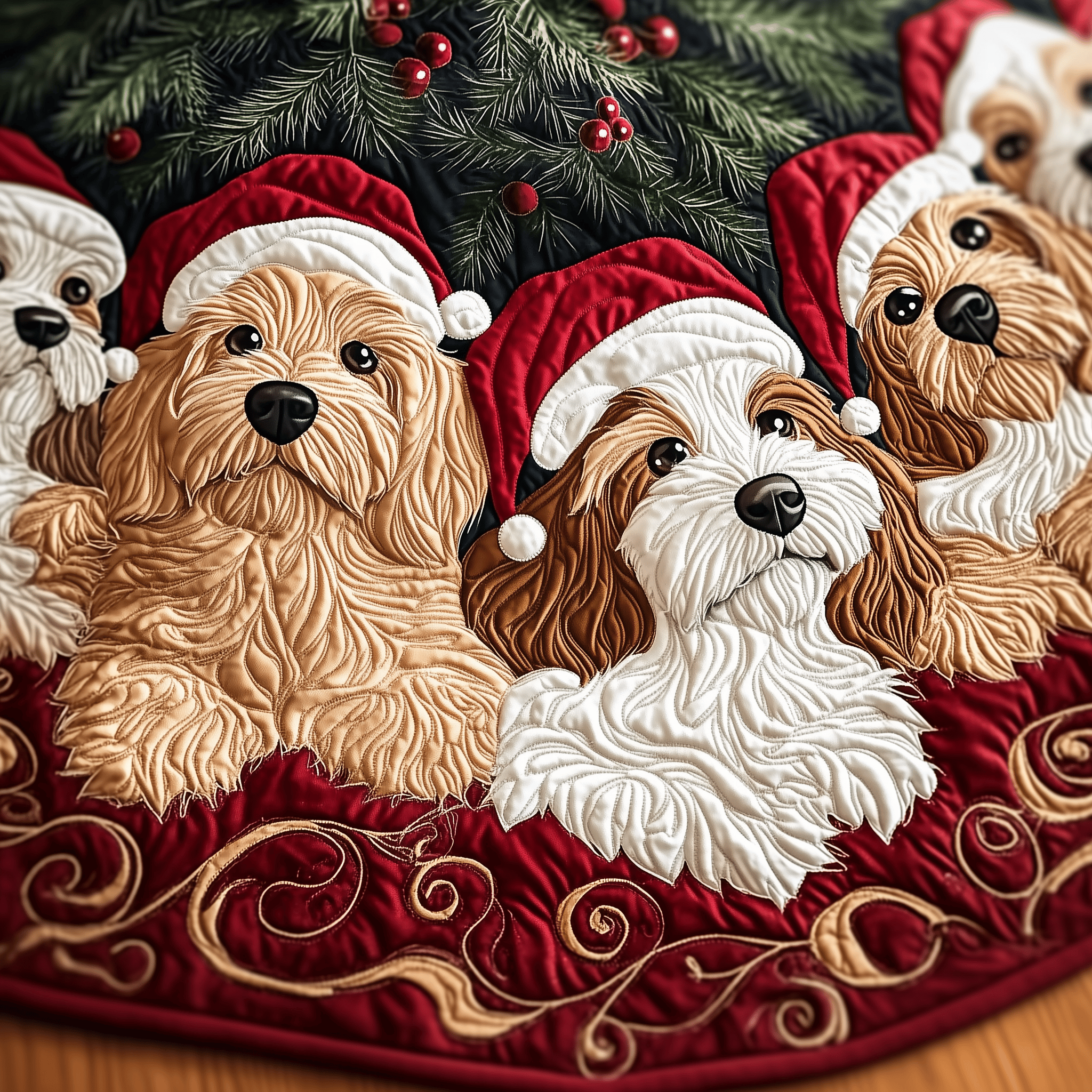 Christmas Joyful Doodle Quilted Tree Skirt Holiday Tree Skirt Must-Have