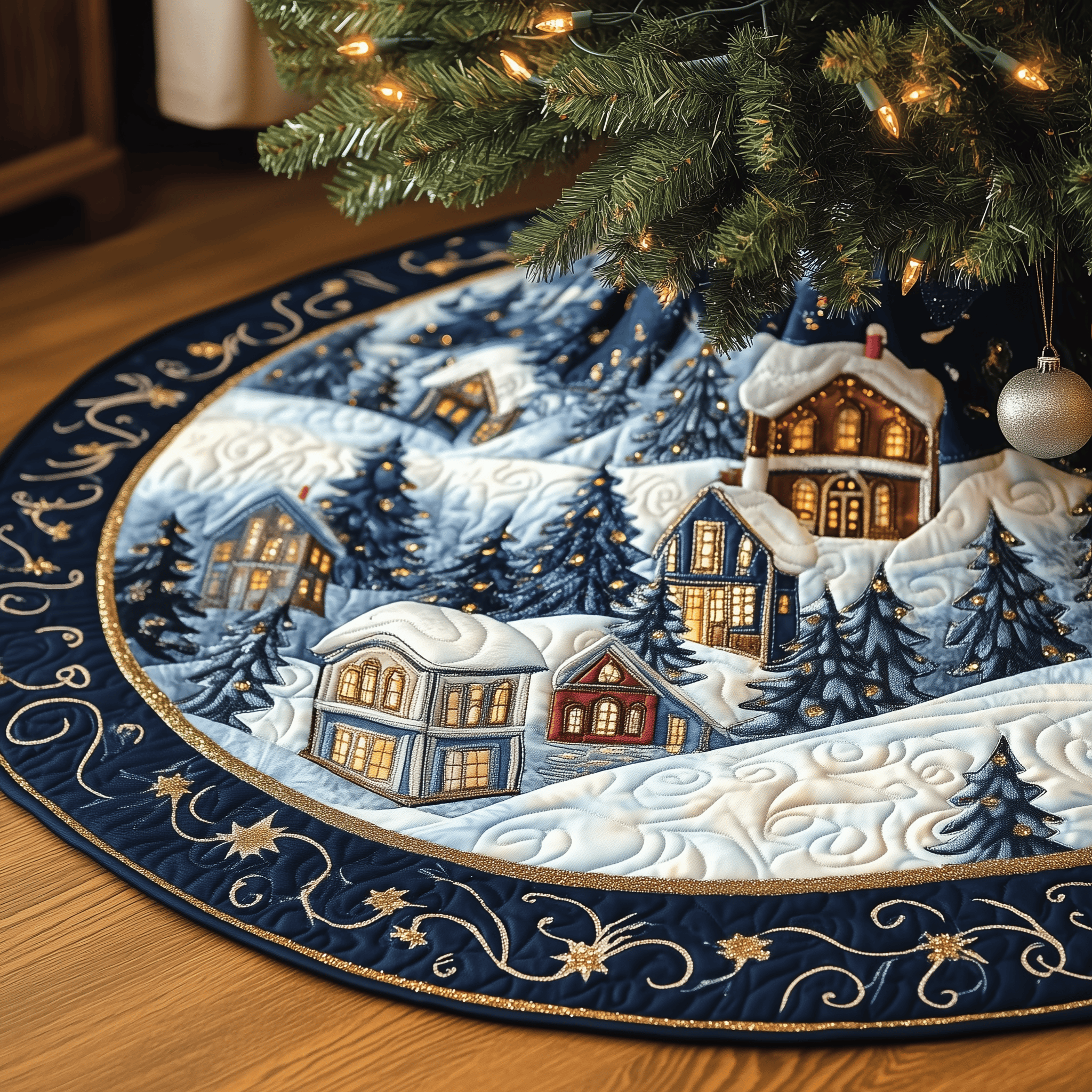 Christmas Village Quilted Tree Skirt Charming Holiday Home Merch