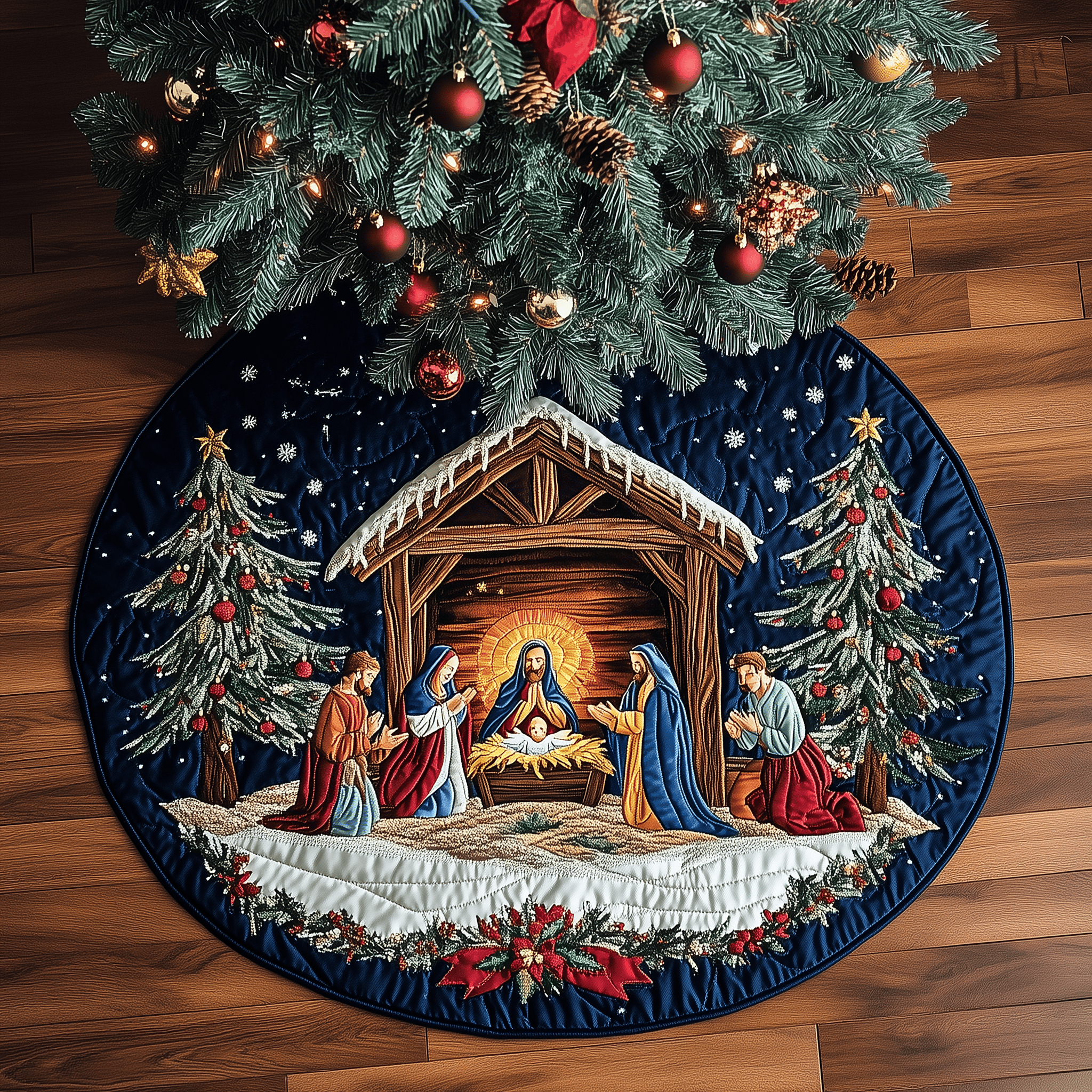 Faith God Quilted Tree Skirt Charming Holiday Home Merch
