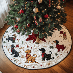 Dachshund Quilted Tree Skirt Joyful Holiday Season Gift Merch