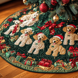 Christmas Poodle Cheer Quilted Tree Skirt Perfect Gift Merch For Her