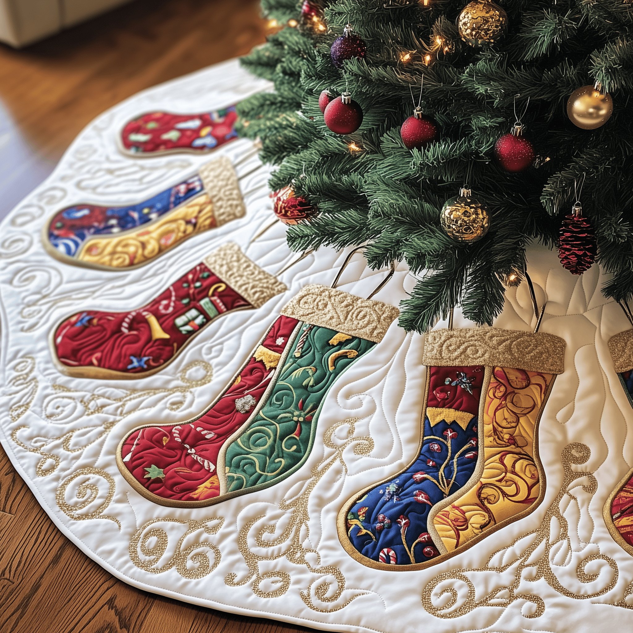 Christmas Stockings Quilted Tree Skirt Perfect Christmas Gift Merch