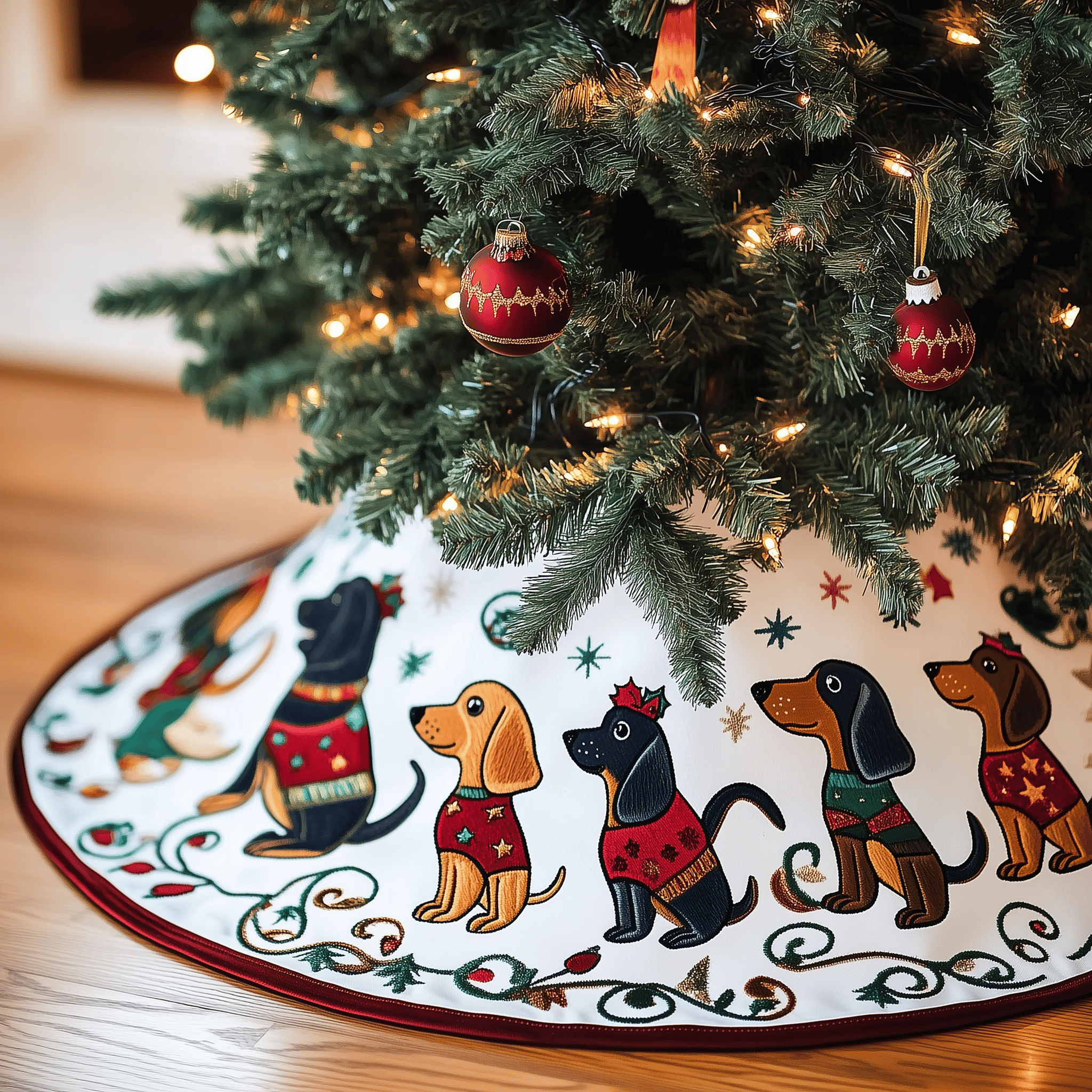 Dachshund Quilted Tree Skirt Lovely Gift Merch For Couples