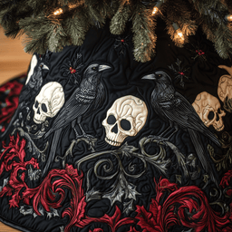 Christmas Skull And Black Crow Quilted Tree Skirt Heartwarming Family Gathering Merch