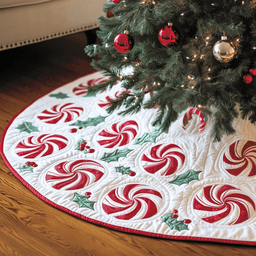 Classic Peppermint Candy Quilted Tree Skirt Warm Winter Home Merch
