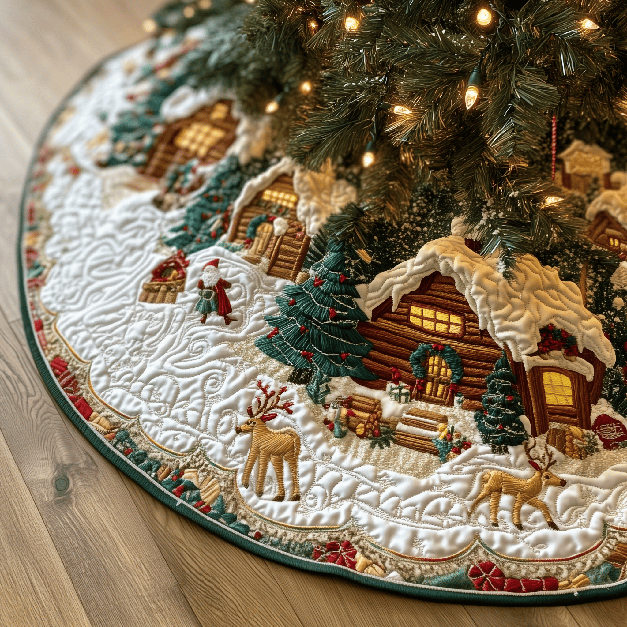 Christmas Winter Wonderland Quilted Tree Skirt Holiday Gift Merch