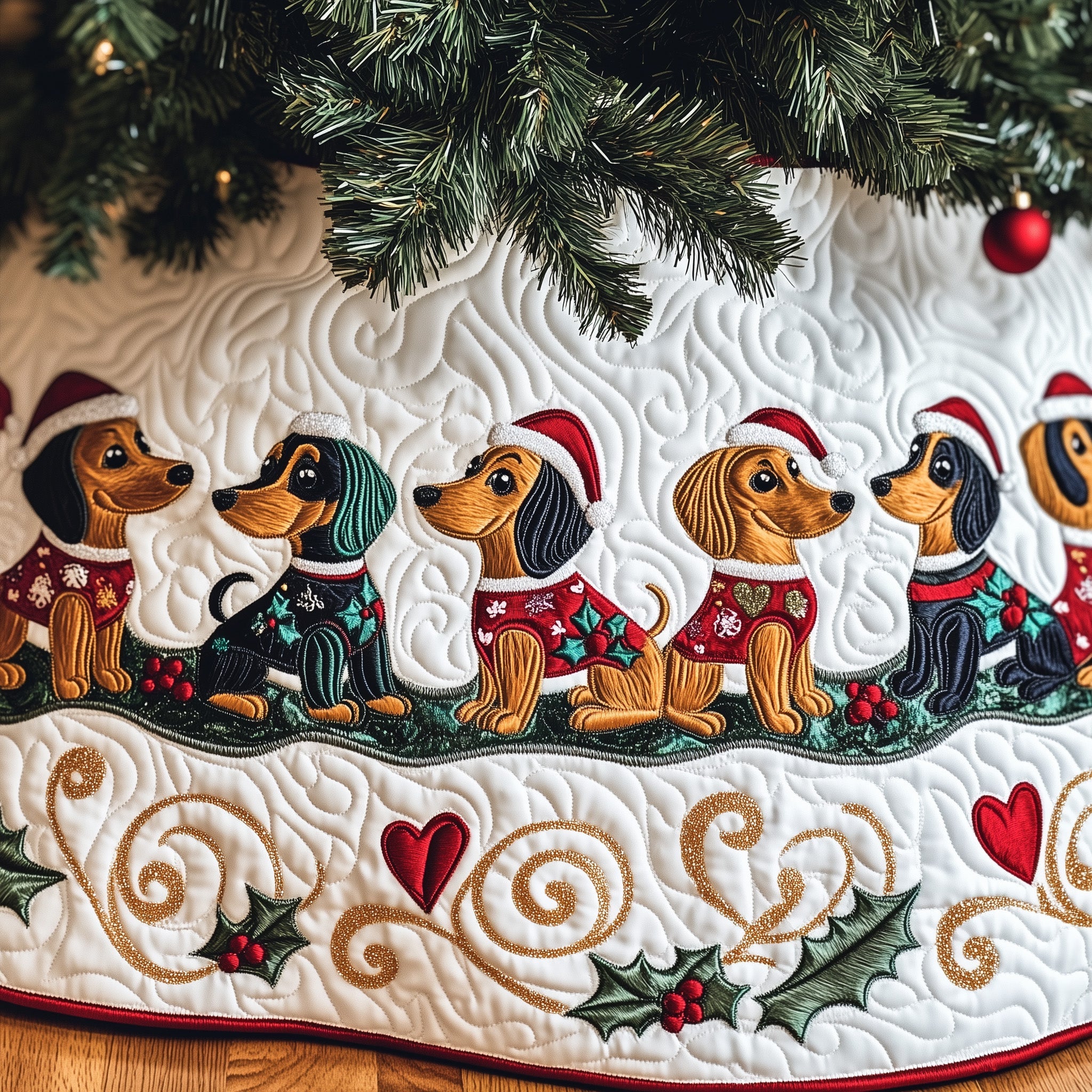 Dachshund Charm Quilted Tree Skirt Heartwarming Father�s Day Gift Merch