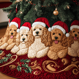 Christmas Poodle Cheer Quilted Tree Skirt Lovely Mother�s Day Gift Merch